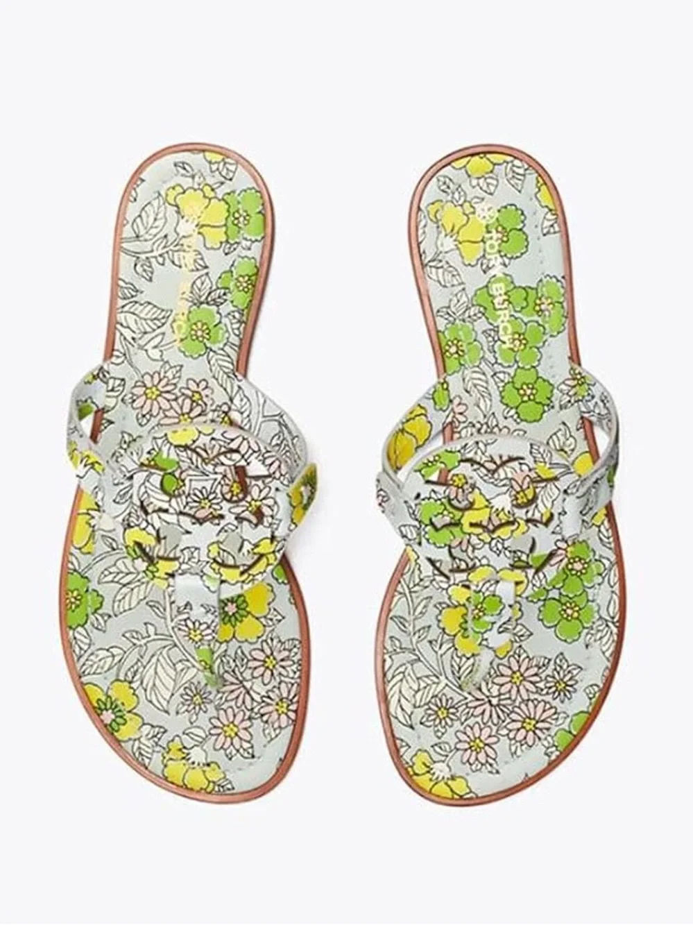 TORY BURCH Miller Floral Blue Green Yellow Wallpaper Leather Sandal Retro 70s 10